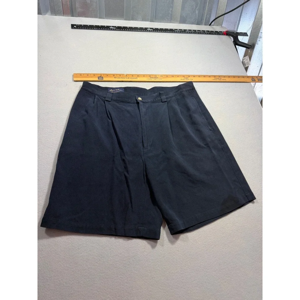 Byron Nelson Eleven Straight Mens 38 Navy Blue Silk Cotton Pleated Golf Shorts